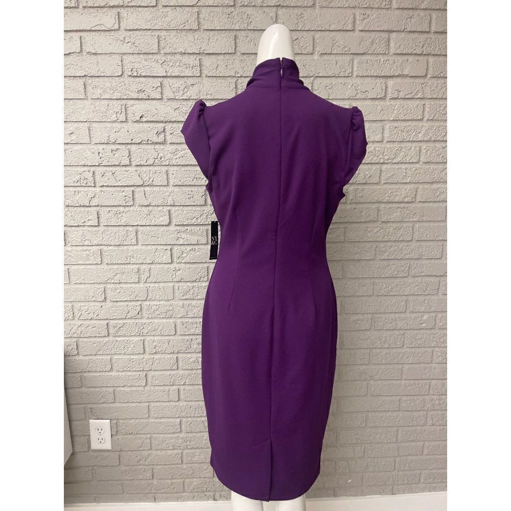 New York & Company Women Deep Purple Sheath Bow Tie Dress Size M NWT - Picture 4 of 11